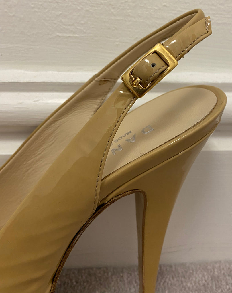 DANIEL Nude Beige Patent Leather Peep Toe Sling Back Platform Sandals Shoes EU38