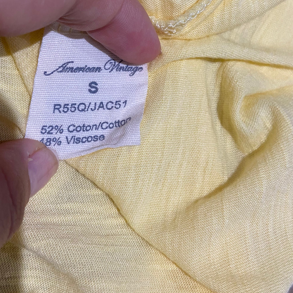 AMERICAN VINTAGE Yellow Cotton Blend Semi Sheer Short Sleeve Tee T-Shirt S