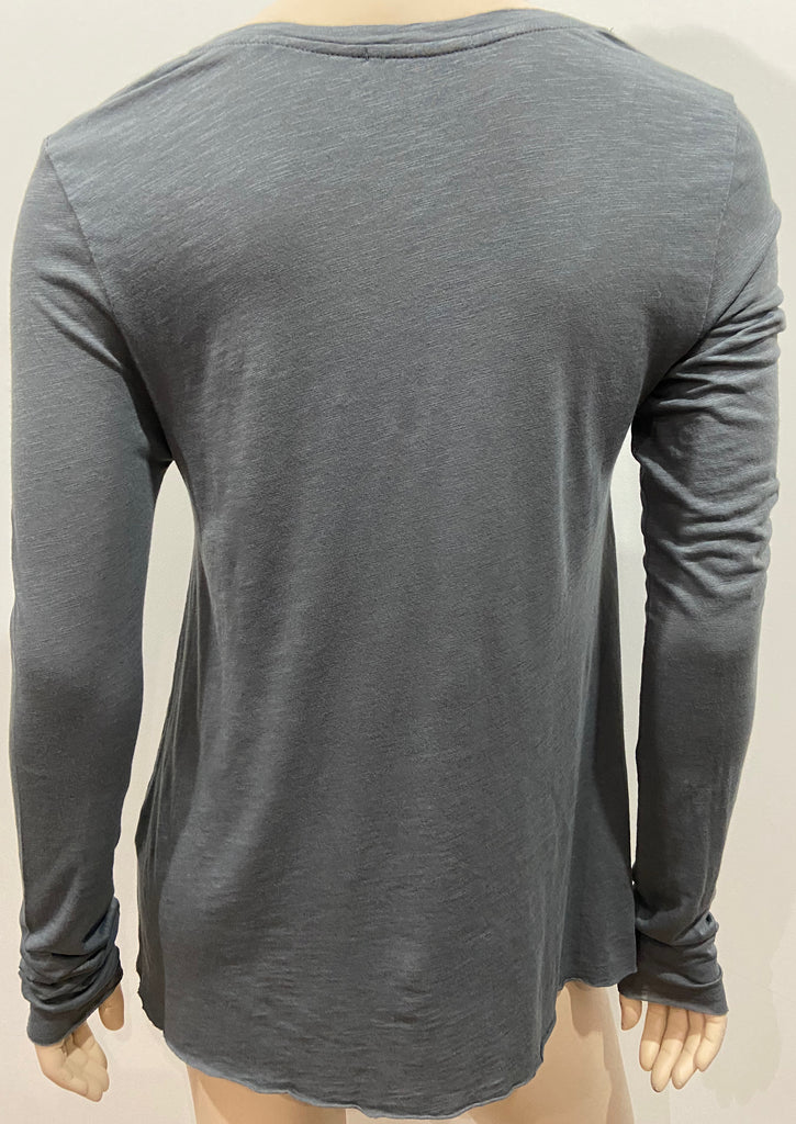 AMERICAN VINTAGE Charcoal Grey Cotton Blend V Neck Long Sleeve Tee T-Shirt Top S