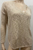 JOIE Beige Cotton Linen Blend V Neck Long Sleeve Knitwear Jumper Sweater Top XS