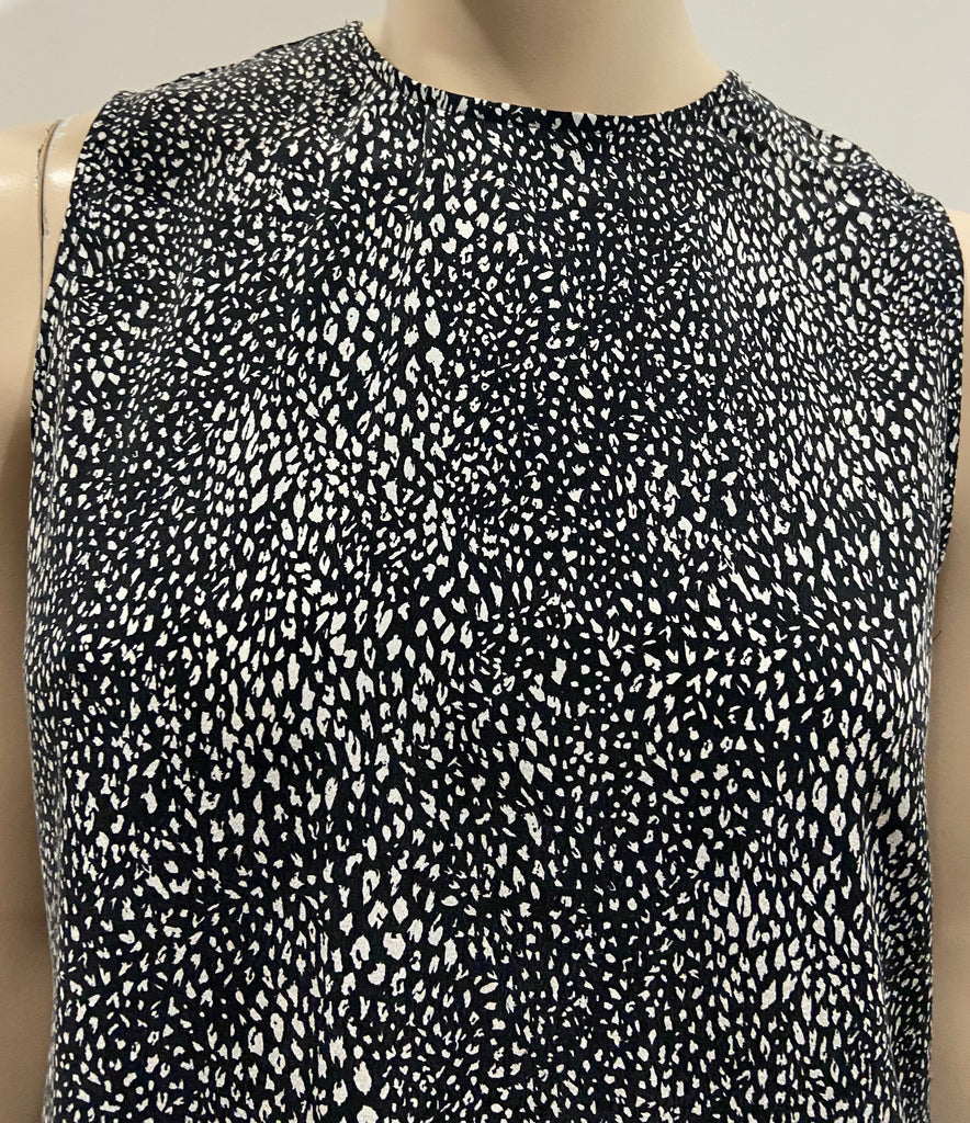 EQUIPMENT FEMME Black & White 100% Silk Abstract Print Speckled Vest Top S/P