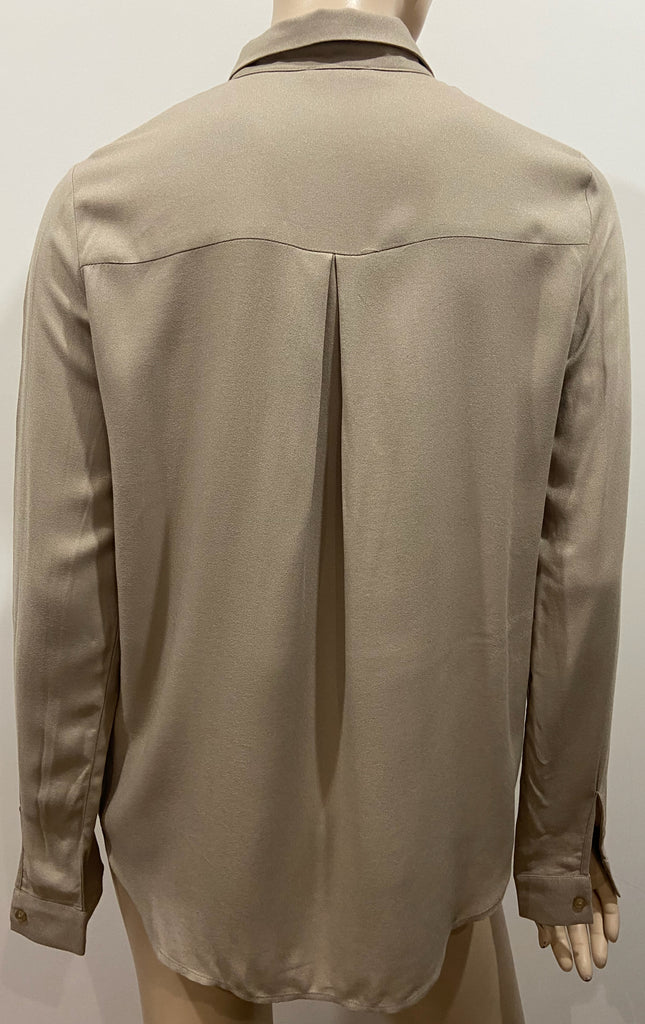 AMERICAN VINTAGE Women's Beige Taupe Collared Long Sleeve Blouse Shirt Top S