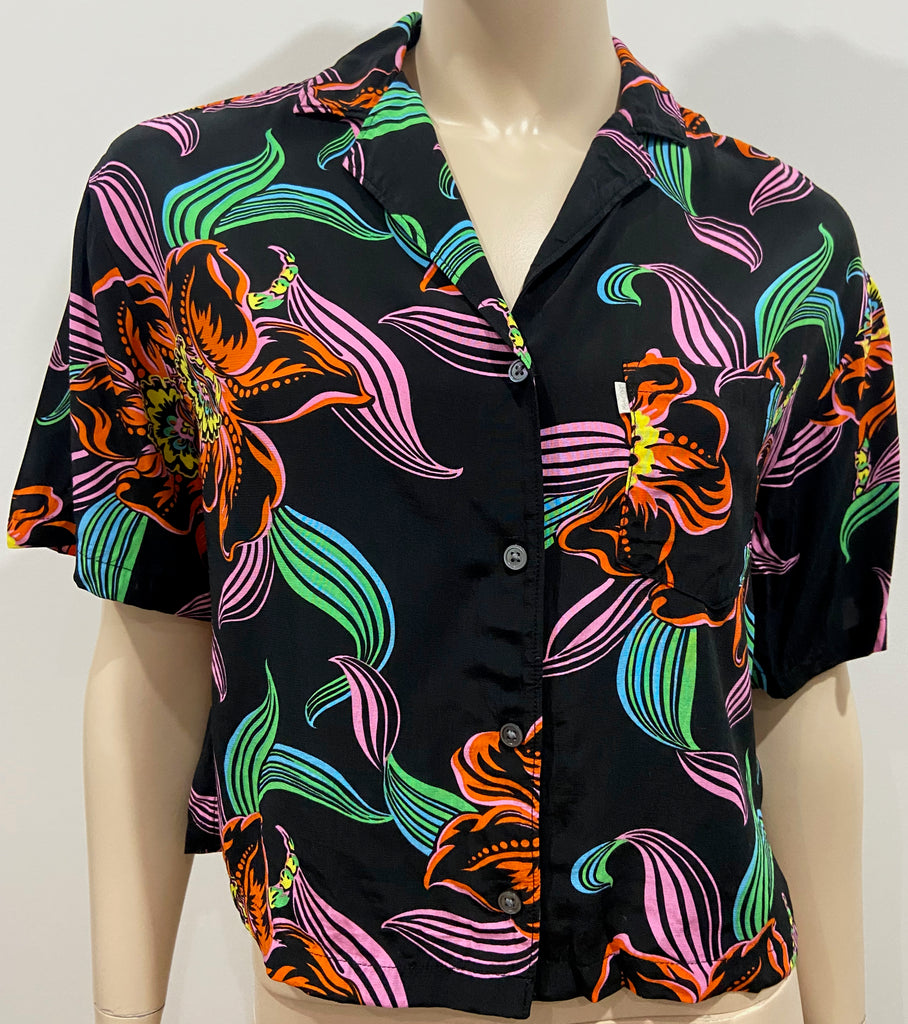 LEVI'S Black Multi Colour Hawai Tropical Floral Print Short Sleeve Blouse Shirt