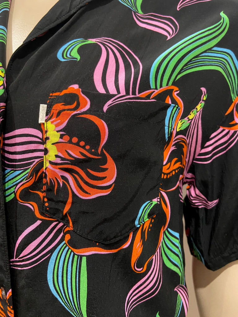 LEVI'S Black Multi Colour Hawai Tropical Floral Print Short Sleeve Blouse Shirt