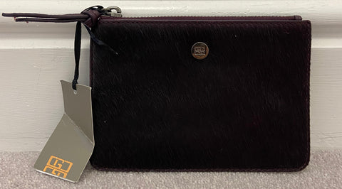 SHERENE MELINDA LONDON Black Leather & Springbok Hair Zip Fasten Clutch Bag