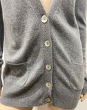 WILLOW CASHMERE Grey 100% Cashmere Plunge V Neck Long Sleeve Cardigan M