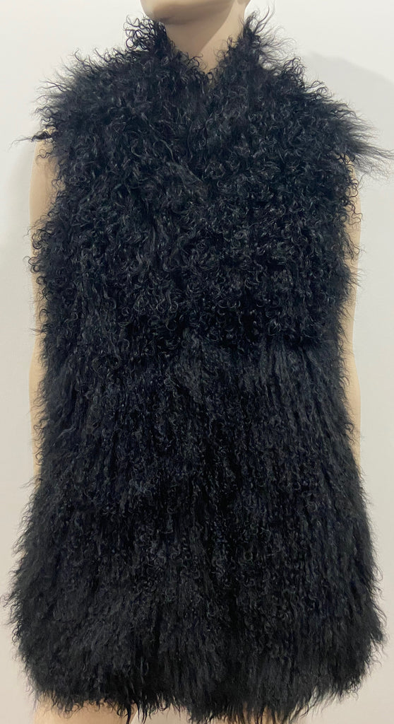 MICHAEL MICHAEL KORS Black Mongolian Lamb Fur Sleeveless Lined Gilet Jacket S