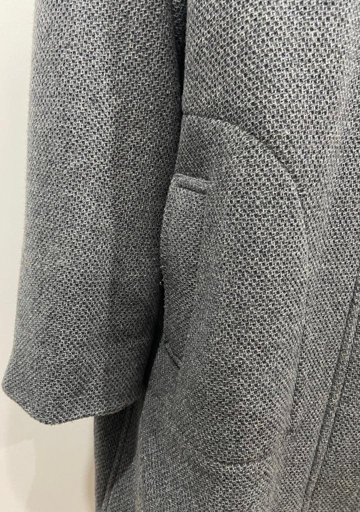 TOPSHOP BOUTIQUE Grey 100% Wool Drawstring Hooded Long Sleeve Jacket Coat UK 6