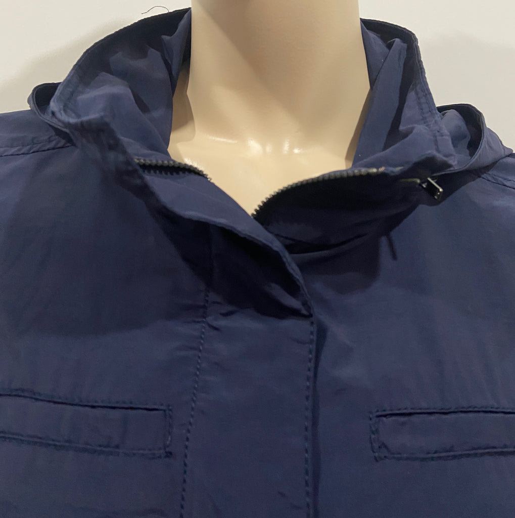 EILEEN FISHER Blue Cotton Blend Concealed Hood Casual Outdoor Jacket Coat S/P
