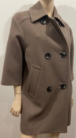 VANESSA BRUNO Chocolate Brown Cotton Lamb Wool Collar Belted Winter Coat SzM