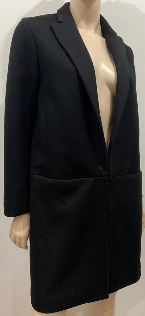 THEORY Black Wool Cashmere Blend Collared V Neck Lined Trench Jacket Coat S/P