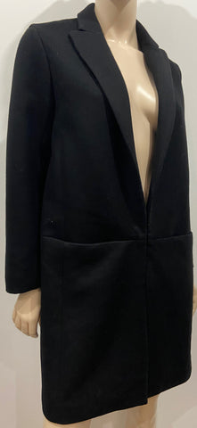 EILEEN FISHER Black Merino Wool V Neck Fray Trim Long Sleeve Casual Jacket Coat