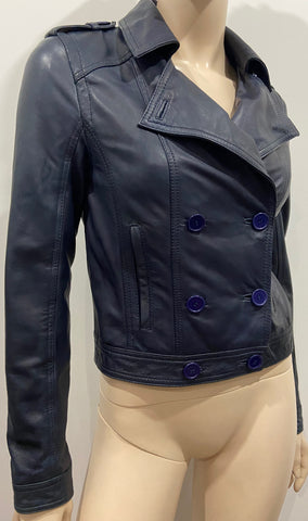 SANDRO Women's Black Leather Silver Tone Zipper Lined Biker Style Jacket 1 S UK8