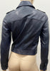 REISS Women's Midnight Blue Leather Collared Double Breasted Lined Jacket XS