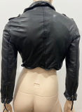 MUUBAA Black Soft Leather Collared Zipper Lined Cropped Biker Style Jacket UK 8
