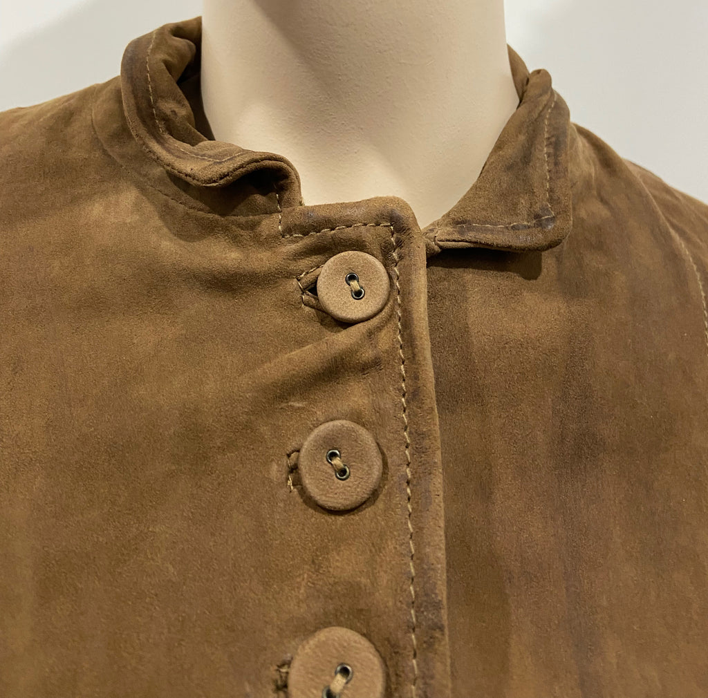 MUUBAA Brown Suede Boned Collar Long Sleeve Lined Fitted Crop Jacket 38 UK10
