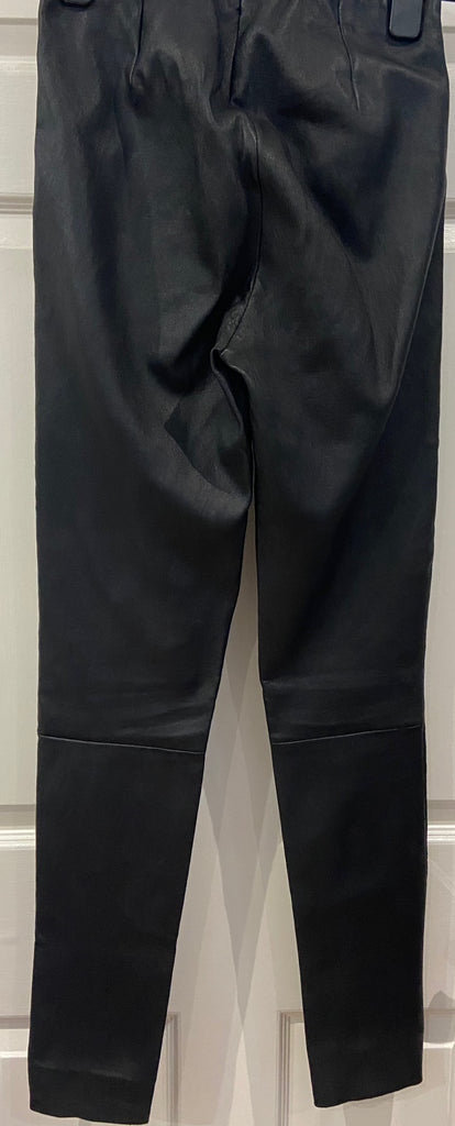 UTERQUE Women's Black Genuine Leather Skinny Slim Fit Leggings Trousers XS 24