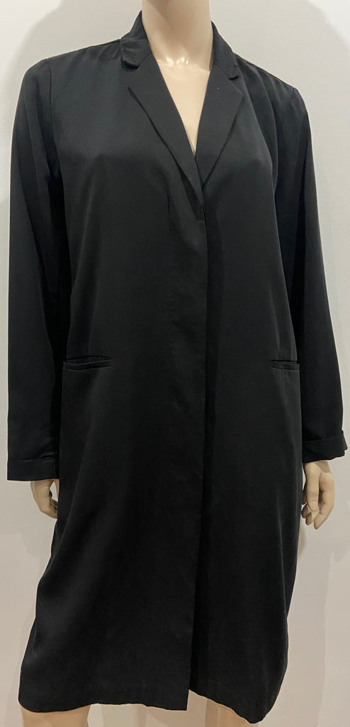 EILEEN FISHER Women's Black Collared V Neck Long Sleeve Blazer Coat Dress S