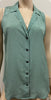 EQUIPMENT FEMME Green Multi Colour Silk Collared V-Neck Sleeveless Blouse Shirt