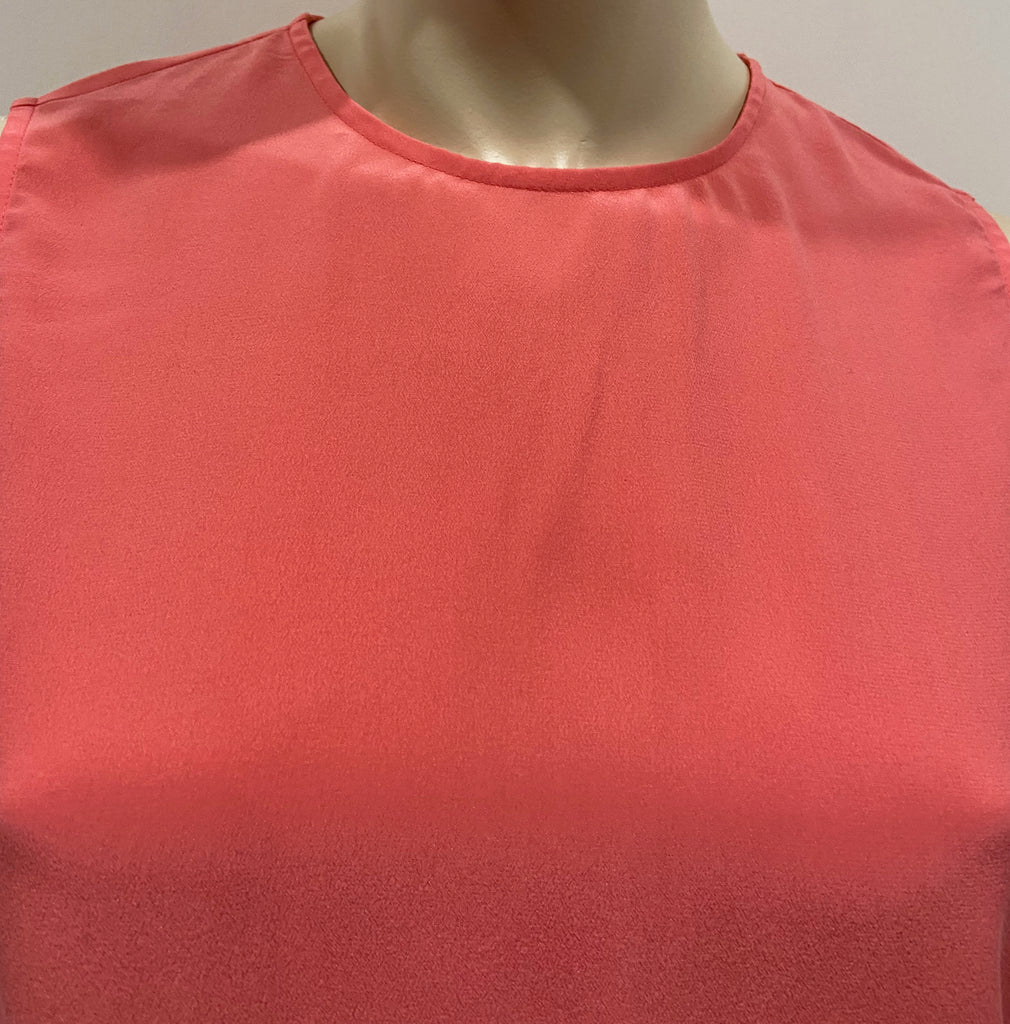 EQUIPMENT FEMME Coral Pink 100% Silk Round Neck Sleeveless Cami Blouse Top S/P