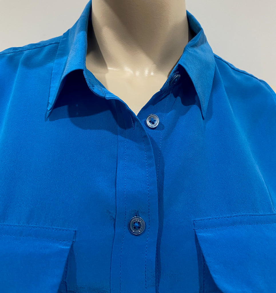 EQUIPMENT FEMME Royal Blue 100% Silk Collared Sleeveless Blouse Shirt Top S/P