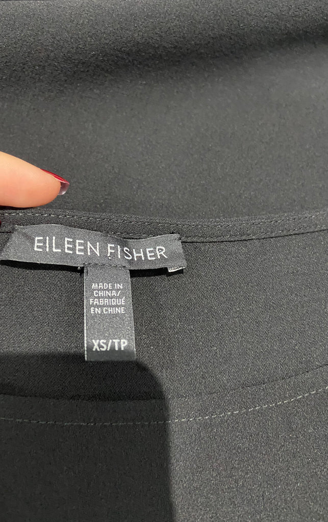EILEEN FISHER Black 100% Silk Round Neck Sleeveless Camisole Vest Blouse Top XS