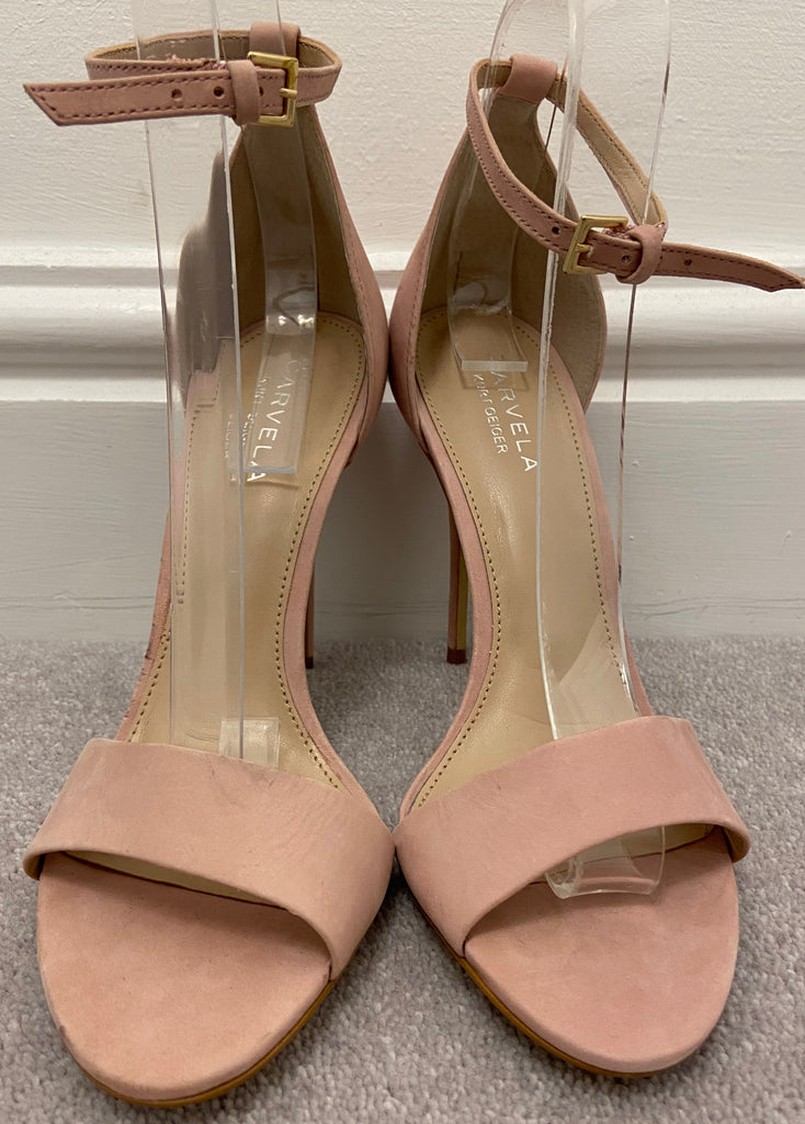 CARVELA KURT GEIGER Pale Pink Suede Open Toe High Stiletto Heel Sandals Shoes