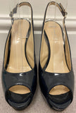DANIEL Navy Blue Leather Patent Open Toe Platform High Stiletto Sandal Shoes UK5