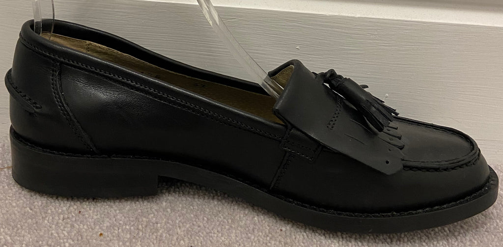 RUSSELL & BROMLEY Black Leather Tassel Front Detail Slip On Loafer Shoes EU37 UK4