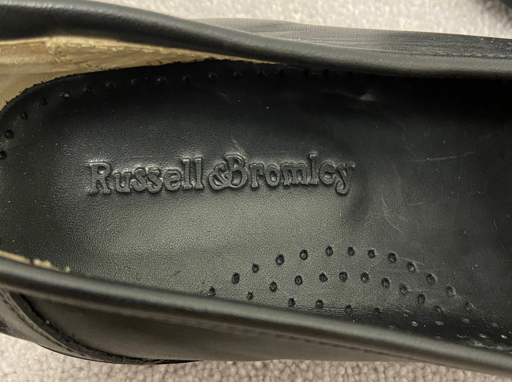 RUSSELL & BROMLEY Black Leather Tassel Front Detail Slip On Loafer Shoes EU37 UK4