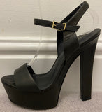 KG KURT GEIGER Black Leather Open Toe Platform Block Heel Sandals Shoes EU38 UK5