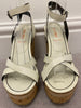 MIU MIU Cream Leather Open Toe Cork Platform Wedge Heel Sandals Shoes EU38 UK5