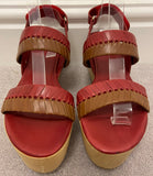 WHISTLES Rust Red & Brown Leather Wooden Platform Wedge Sandals Shoes EU 38 UK5