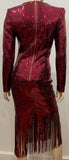 REBECCA VALANCE Red Sequin Embellished Long Sleeve Fringed Midi Dress UK10