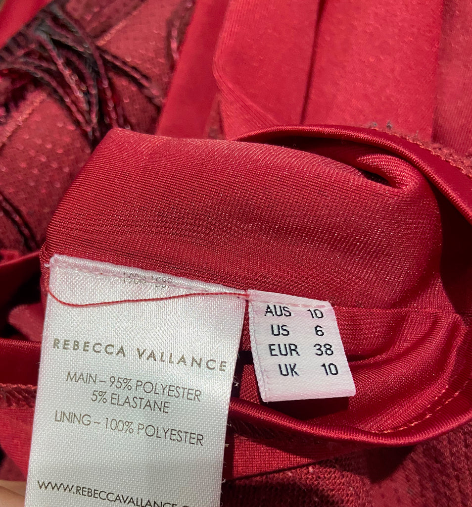 REBECCA VALANCE Red Sequin Embellished Long Sleeve Fringed Midi Dress UK10