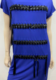 JEAN PAUL GAULTIER FEMME Royal Blue w Black Ribbon Detail Short Sleeve Dress UK8