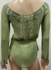 ALESSANDRO DELL' ACQUA Green Silk Chiffon Jewel Beaded Belted Blouse Top 44 UK12