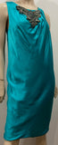 ALBERTA FERRETTI Blue Sheen Silk Round Beaded Neckline Sleeveless Dress UK12