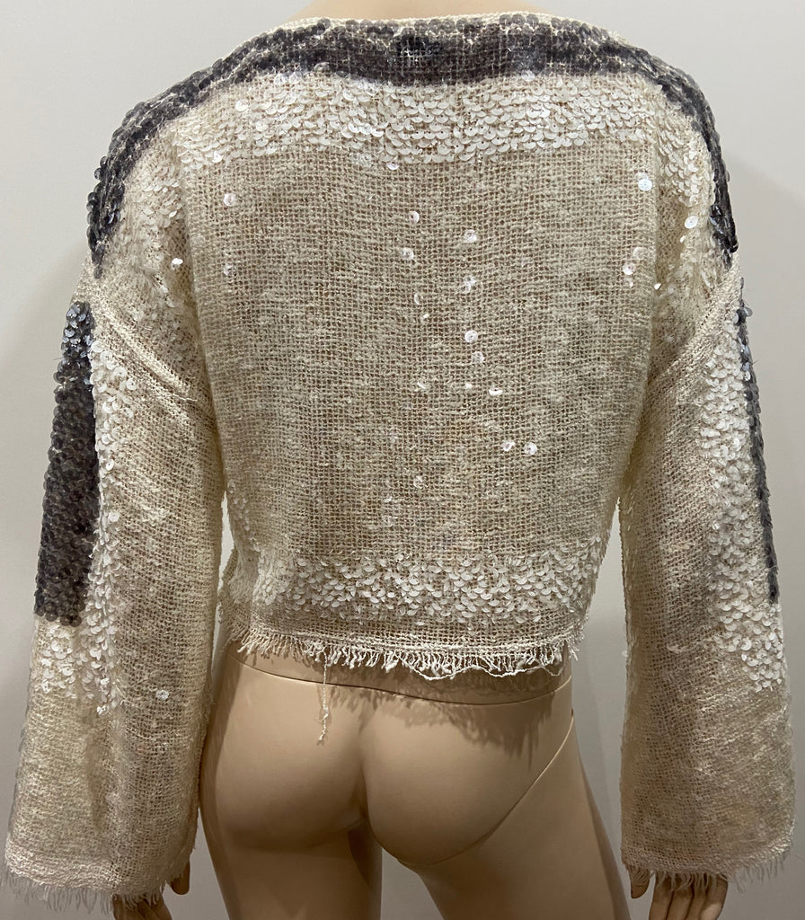 AVIU Cream Cotton Blend Sequin Detail Loose Knit Oversize Jumper Sweater Top 40