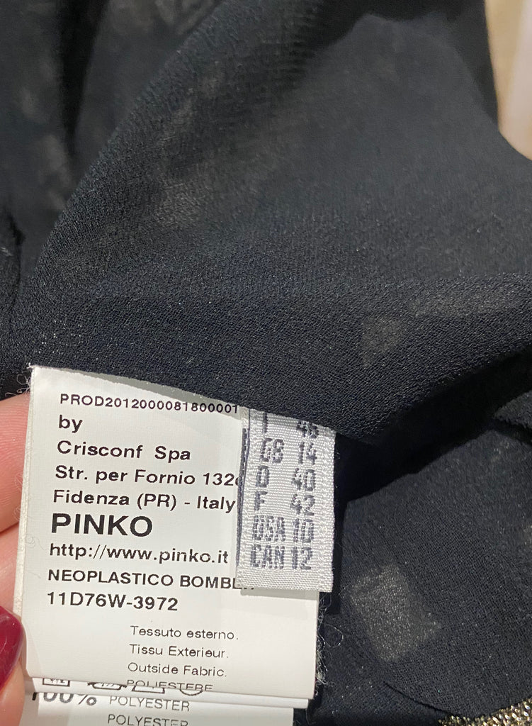 PINKO Black & Cream Geometric Print Zipper Front Lightweight Bomber Jacket UK14