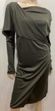 MAISON MARTIN MARGIELA Khaki Wool Blend Overlay Neck Long Sleeve Dress 40 UK8