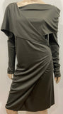 MAISON MARTIN MARGIELA Khaki Wool Blend Overlay Neck Long Sleeve Dress 40 UK8