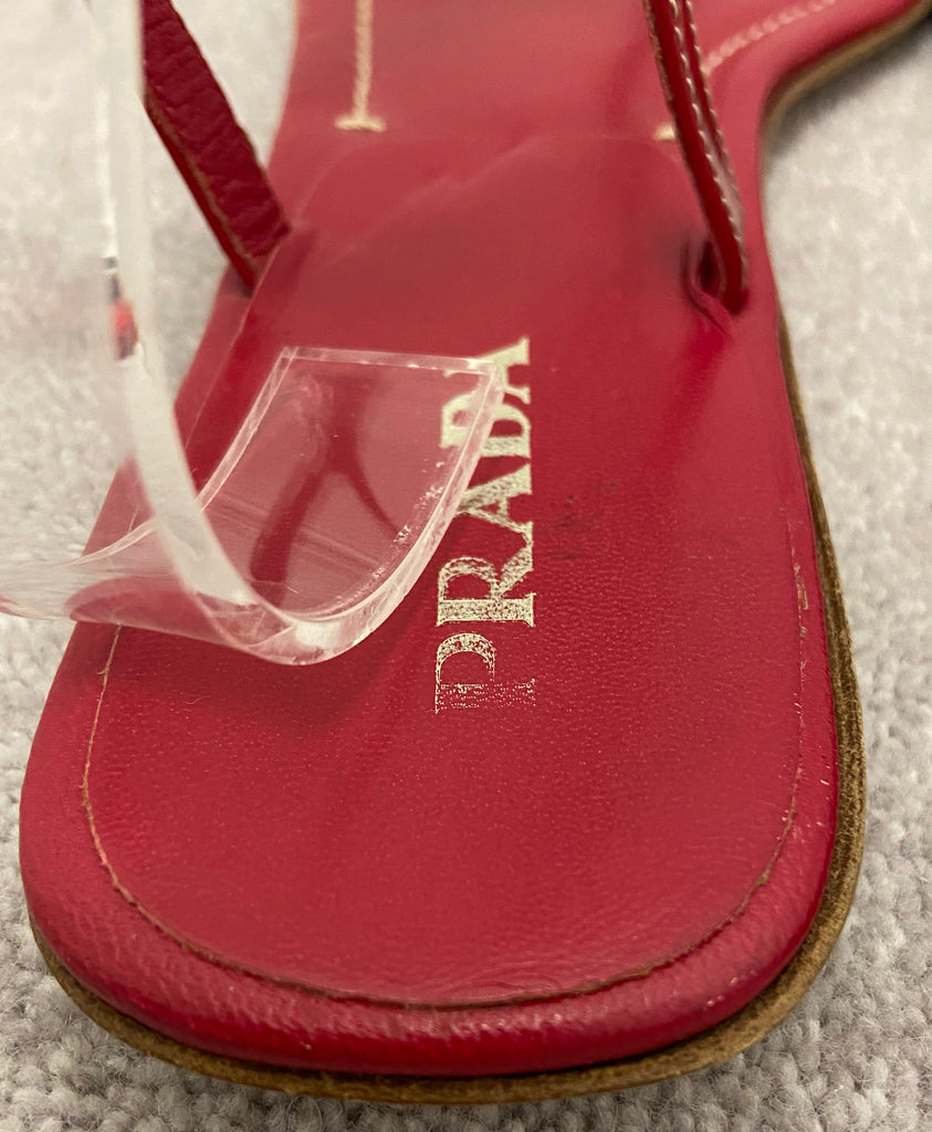 PRADA Women's Red Leather Thong Buckle Ankle Strap Sandals Shoes EU39.5 UK6.5