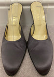 PRADA Women's Grey Satin Round Toe Perspex Stiletto Heel Mules Shoes 39.5 UK6.5