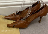 SERGIO ROSSI Tan Leather Pointed Toe High Wooden Stiletto Heel Shoes EU39 UK6