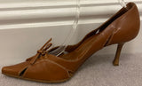 SERGIO ROSSI Tan Leather Pointed Toe High Wooden Stiletto Heel Shoes EU39 UK6