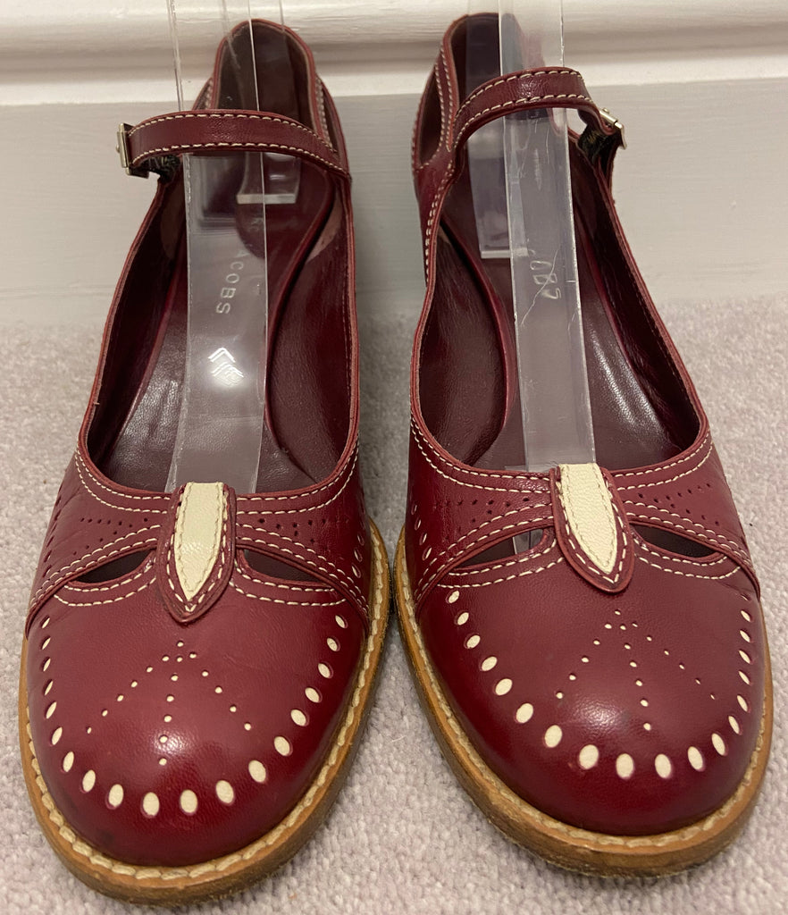 MARC JACOBS Burgundy Leather Round Toe Ankle Strap Block Heel Shoes EU39 UK6