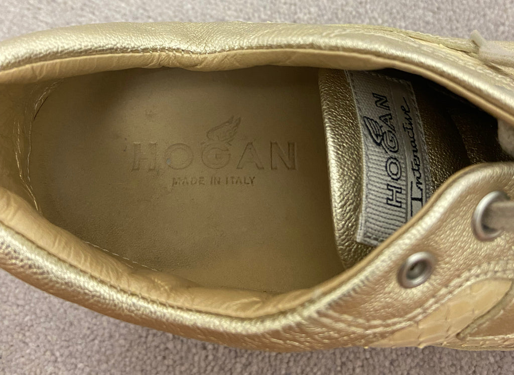 HOGAN Gold Metallic Leather INTERACTIVE Branded Sneakers Trainers EU39 UK6