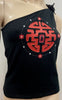 KEITA MARUYAMA Black Cotton Blend Red Printed One Shoulder Sleeveless Top S/M