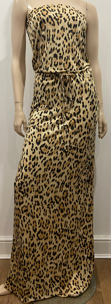 MELISSA ODABASH Beige Black Modal Leopard Animal Print Long Length Maxi Dress M